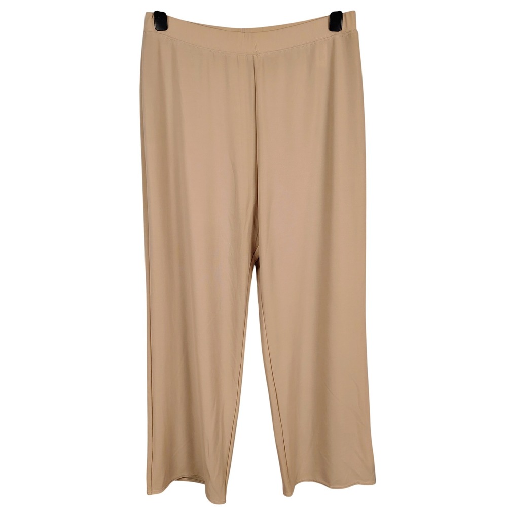 Susan Graver Womens 1XT Wide Leg Pants Tan Nylon Stretch Officecore Minimalist